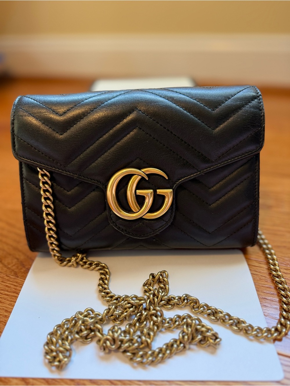 Gucci Black Quilted GG Marmont Chain Crossbody